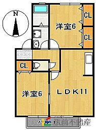 アムールコートI 2階2LDKの間取り
