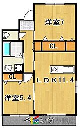 エクセルハイム岩ヶ下3 2LDKの間取図画像