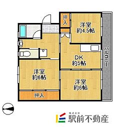 ビレッジハウス大牟田2号棟 3DKの間取図画像