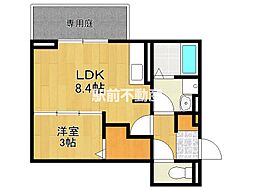 フリーデンやりた 1階1LDKの間取り