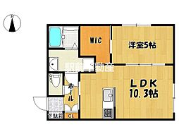 k-ideal TOSU II　B 2階1LDKの間取り