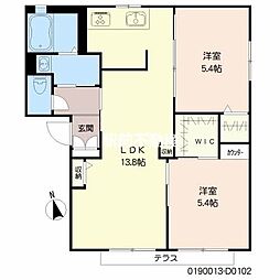 コンフォール川原田　D棟 1階2LDKの間取り
