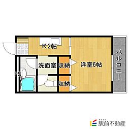 ジュンスティル 2階1Kの間取り