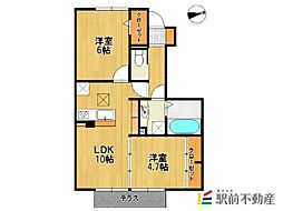 ヴィラージュ 1階2LDKの間取り