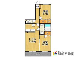 グレイスピア 1階2LDKの間取り