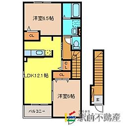 ピュアネス今泉II 2階2LDKの間取り