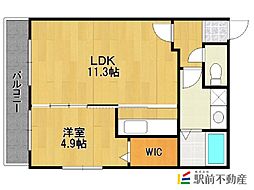 アインス繍音 2階1LDKの間取り