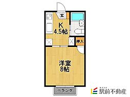 ピュア西新D 1DKの間取図画像