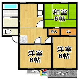 鳥栖ウエストハイツA 3DKの間取図画像