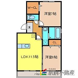 グラン・ドミール古賀　B棟 3階2LDKの間取り