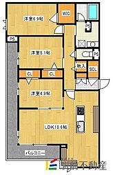シャーメゾン美しが丘 3LDKの間取図画像