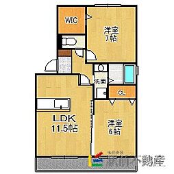 グラン・ドミール古賀　B棟 1階2LDKの間取り