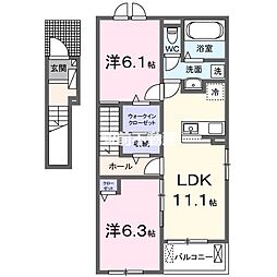 ヴィア　ラッテアV 2階2LDKの間取り