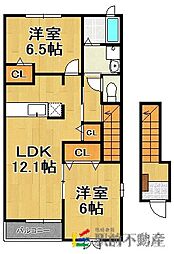 グランドヒルズC棟 2階2LDKの間取り