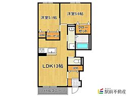 padure rege 1階2LDKの間取り