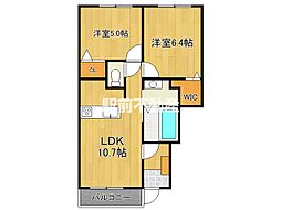 ヴァンクールB 1階2LDKの間取り