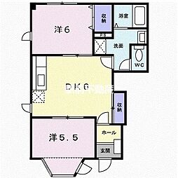 アヴニール鵜木I 1階2DKの間取り