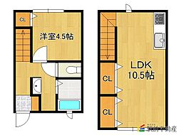 エスポワール小郡 1LDKの間取図画像