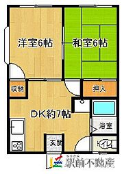 ララ・リベルテ 2DKの間取図画像