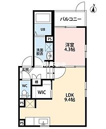 小郡市小板井アパート 1LDKの間取図画像