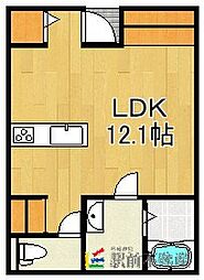 カーサタウンうきはA棟 1階ワンルームの間取り
