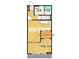 フェリシア・ロゼ 2階1LDKの間取り