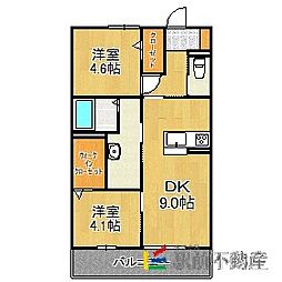 Grass　fields 2階2DKの間取り