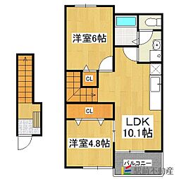 カーサフィオーレB 2LDKの間取図画像