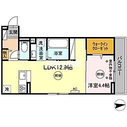 クアトロソルディ花畑 1LDKの間取図画像