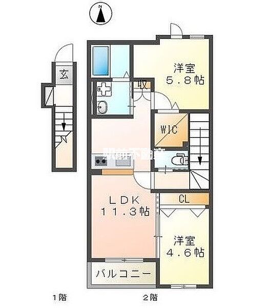 Maison K’s 202｜福岡県久留米市山川安居野1丁目(賃貸アパート2LDK・2階・55.01㎡)の写真 その2