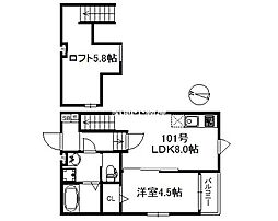 アイリスサンタ久留米 1階1LDKの間取り