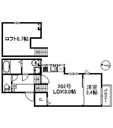 アイリスサンタ久留米 2階1LDKの間取り