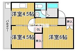 東合川ハイツA棟 2DKの間取図画像
