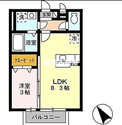ハートフルハイツ 1LDKの間取図画像