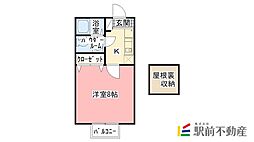 ヴェルデ西田代A棟 2階1Kの間取り