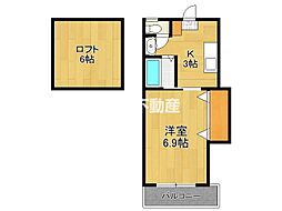 ビオス成章 1階1Kの間取り
