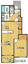 ダンヒルA 1階1LDKの間取り