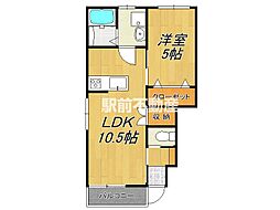 エスカレント上峰B 1階1LDKの間取り