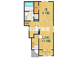 ジェルメメゾン　II 1階1LDKの間取り