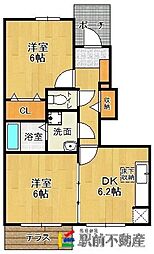 ワンプラム・K 1階2DKの間取り
