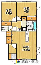 グランドハイムA棟 1階2LDKの間取り