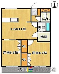 グリーンハイツミネ 2LDKの間取図画像