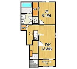 クリスタルドミールVII 1階1LDKの間取り