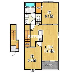 クリスタルドミールVII 2階2LDKの間取り