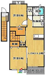 ライズピークA 2階2LDKの間取り