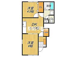 ラフィーネA 2DKの間取図画像