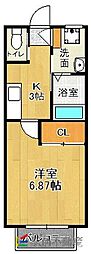サンテラス 1Kの間取図画像