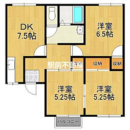 矢動丸ハイツC 3DKの間取図画像