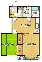 メゾンラフィーネB 2DKの間取図画像