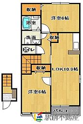 カーサエルシアB 2LDKの間取図画像